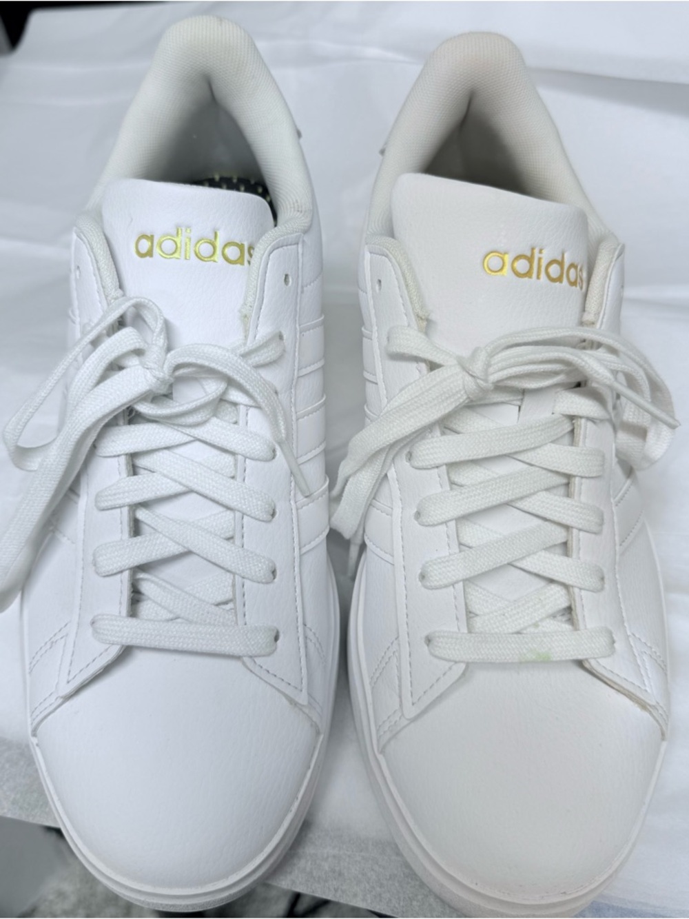 adidas White Sneakers with Gold Logo Detail